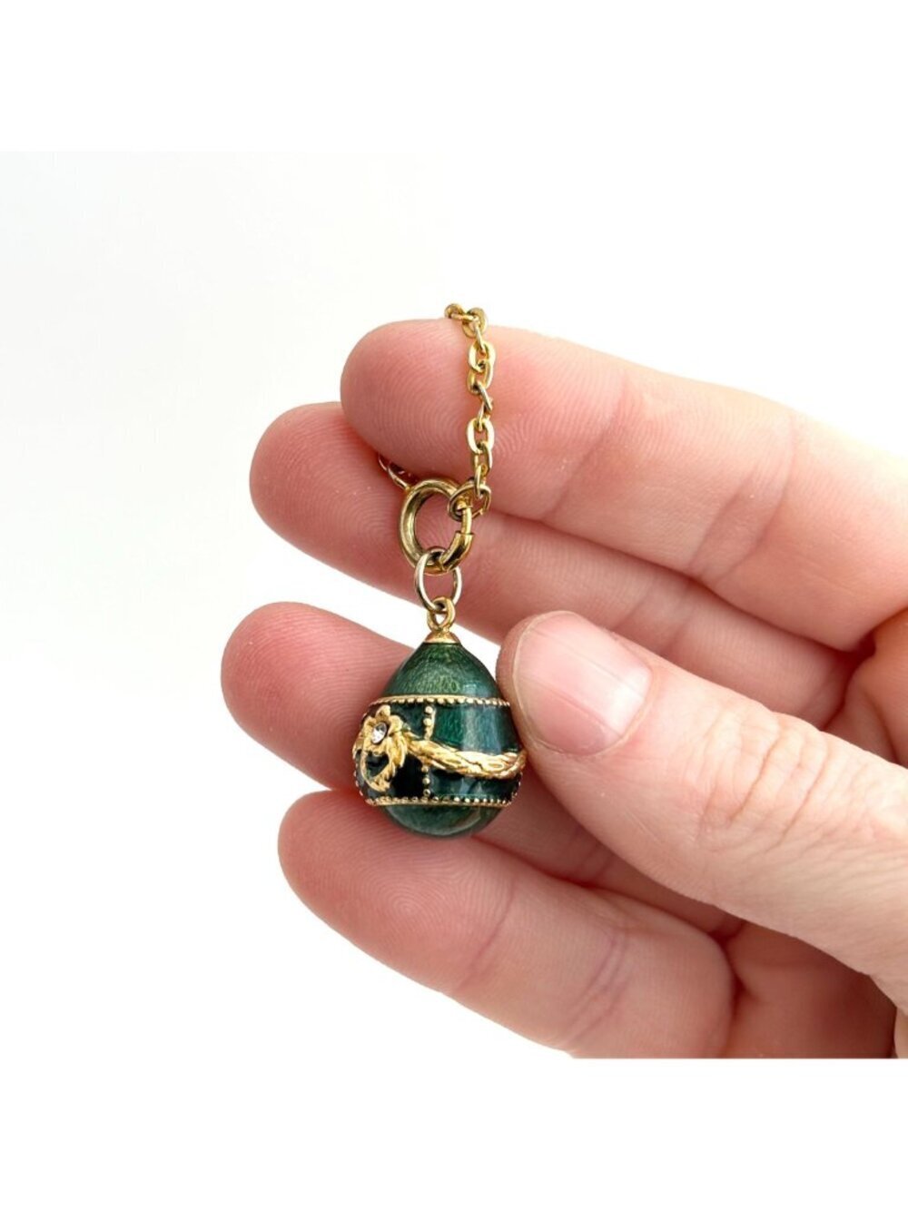 Joan Rivers Green Enameled Green Rhinestoned Gold Toned Vintage Pendant | Charm - Picture 8 of 11